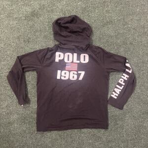 Polo Ralph Lauren Men's Navy Big Pony Logo Graphic Big Pony Hooded T-Shirt Med